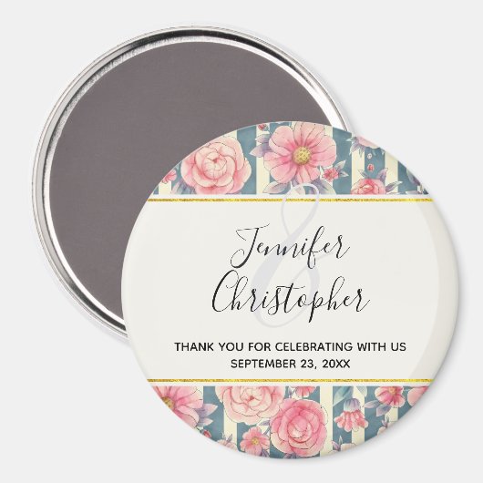 Roze Waterverf bloemen op het bruiloft van de Stri Magneet (Voorkant / Achterkant)