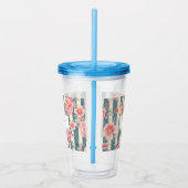 Roze Waterverf bloemen op strepen Acryl Drinkbeker (Rechts)