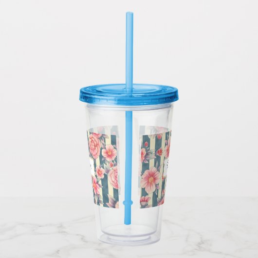 Roze Waterverf bloemen op strepen Acryl Drinkbeker (Rechts)