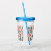 Roze Waterverf bloemen op strepen Acryl Drinkbeker (Links)