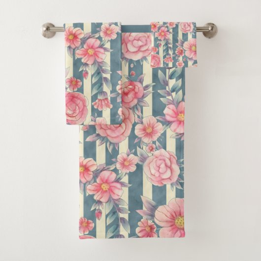 Roze Waterverf bloemen op strepen Bad Handdoek (Insitu)