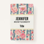 Roze Waterverf bloemen op strepen Badge (Achterkant)