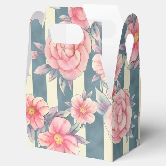 Roze Waterverf bloemen op strepen Bedankdoosjes (Geopend)