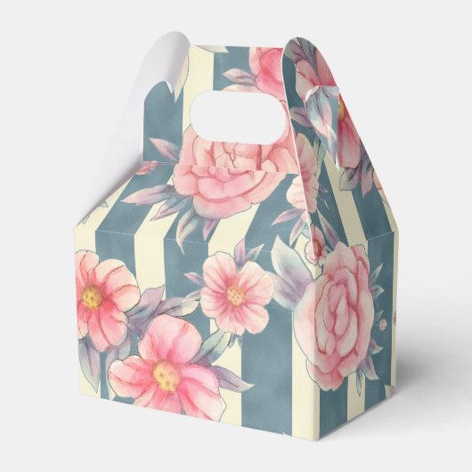 Roze Waterverf bloemen op strepen Bedankdoosjes (Voorkant Zijde)