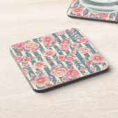 Roze Waterverf bloemen op strepen Bier Onderzetter (Linkerzijde)