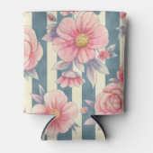 Roze Waterverf bloemen op strepen Blikjeskoeler (Voorkant)