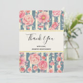Roze Waterverf bloemen op strepen Dank u Bedankkaart (Staand voorkant)