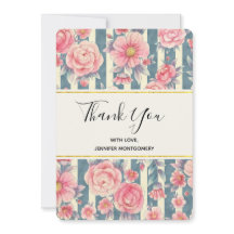 Roze Waterverf bloemen op strepen Dank u