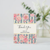 Roze Waterverf bloemen op strepen Dank u Briefkaart (Staand voorkant)