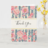 Roze Waterverf bloemen op strepen Dank u Kaart (Gele Bloem)