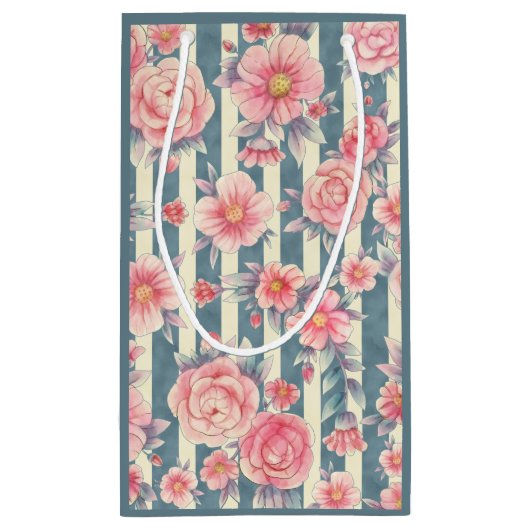 Roze Waterverf bloemen op strepen Dank u Klein Cadeauzakje (Achterkant)