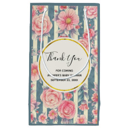 Roze Waterverf bloemen op strepen Dank u Klein Cadeauzakje