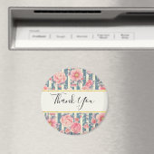 Roze Waterverf bloemen op strepen Dank u Magneet (Insitu (Vaatwasser))