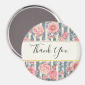 Roze Waterverf bloemen op strepen Dank u Magneet (Voorkant / Achterkant)