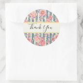 Roze Waterverf bloemen op strepen Dank u Ronde Sticker (Tas)
