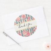 Roze Waterverf bloemen op strepen Dank u Ronde Sticker (Envelop)