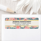 Roze Waterverf bloemen op strepen Etiket (Insitu)