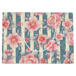 Roze Waterverf bloemen op strepen Groot Cadeauzakje