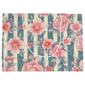 Roze Waterverf bloemen op strepen Groot Cadeauzakje (Achterkant)