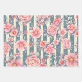 Roze Waterverf bloemen op strepen Inpakpapier Vel (Voorkant 2)