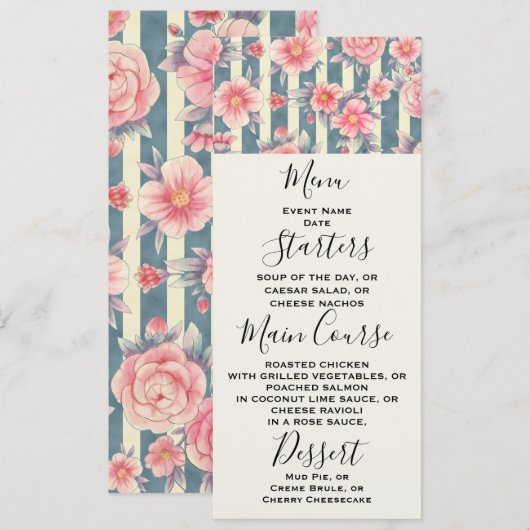 Roze Waterverf bloemen op strepen Kaart (Voorkant / Achterkant)