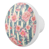 Roze Waterverf bloemen op strepen Keramische Knop (Rechts)
