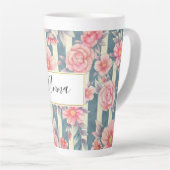 Roze Waterverf bloemen op strepen Latte Mok (Rechterhoek)