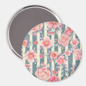 Roze Waterverf bloemen op strepen Magneet (Voorkant / Achterkant)
