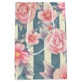 Roze Waterverf bloemen op strepen Medium Cadeauzakje (Voorkant)