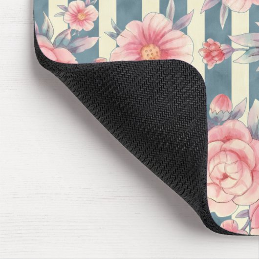 Roze Waterverf bloemen op strepen Muismat (Hoek)