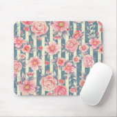 Roze Waterverf bloemen op strepen Muismat (Met muis)