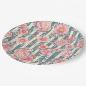 Roze Waterverf bloemen op strepen Papieren Bordje (Gekanteld)