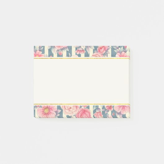 Roze Waterverf bloemen op strepen Post-it® Notes (Voorkant)
