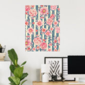 Roze Waterverf bloemen op strepen Poster (Thuiskantoor)
