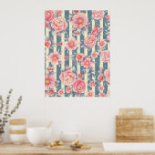 Roze Waterverf bloemen op strepen Poster (Keuken)