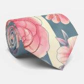 Roze Waterverf bloemen op strepen Stropdas (Opgerold)