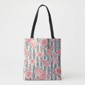 Roze Waterverf bloemen op strepen Tote Bag (Voorkant)
