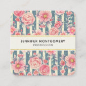 Roze Waterverf bloemen op strepen Vierkante Visitekaartje (Voorkant)