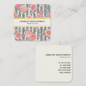 Roze Waterverf bloemen op strepen Vierkante Visitekaartje (Voorkant / Achterkant)