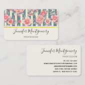 Roze Waterverf bloemen op strepen Visitekaartje (Voorkant / Achterkant)