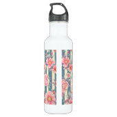 Roze Waterverf bloemen op strepen Waterfles (Achterkant)