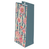 Roze Waterverf bloemen op strepen Wijn Cadeautas (Achterkant Gekanteld)