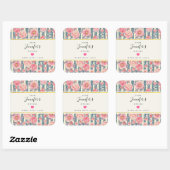 Roze Waterverf Bloemen op Stripes Keuken Vierkante Sticker (Vel)