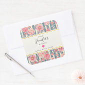 Roze Waterverf Bloemen op Stripes Keuken Vierkante Sticker (Envelop)