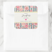 Roze Waterverf Bloemen op Stripes Keuken Vierkante Sticker (Tas)