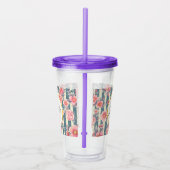 Roze Waterverf bloemen op Stripes Monogram Acryl Drinkbeker (Rechts)
