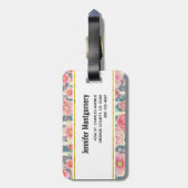 Roze Waterverf bloemen op Stripes Monogram Bagagelabel (Achterkant verticaal)