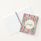 Roze Waterverf bloemen op Stripes Monogram Notitieboek (Binnen)