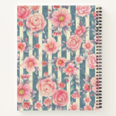 Roze Waterverf bloemen op Stripes Monogram Notitieboek (Achterkant)