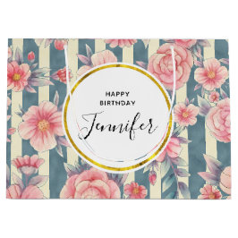 Roze Waterverf bloemen op stripes van afgelopen da Groot Cadeauzakje